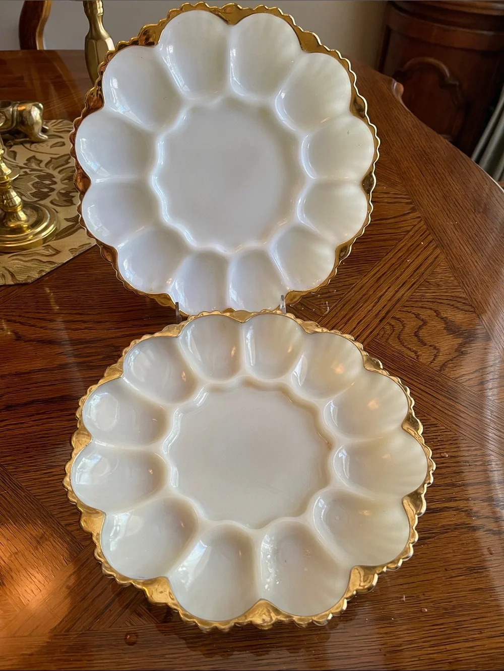 Elegant White and Gold Deviled Egg Serving Plate